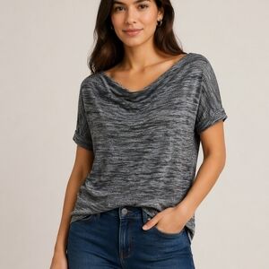 Banana Republic Black & Gray Marled Cowl Neck Top